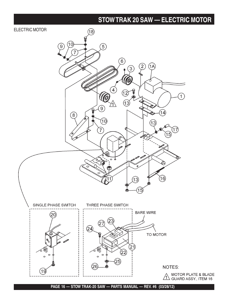 Stow trak 20 saw — electric motor | Multiquip MS2090HP User Manual | Page 16 / 64