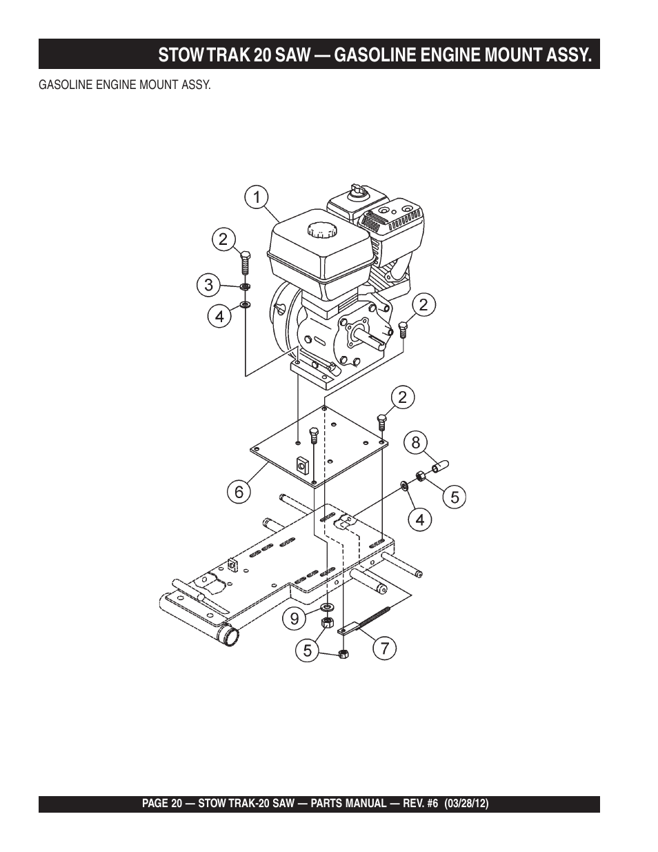Stow trak 20 saw — gasoline engine mount assy | Multiquip MS2090HP User Manual | Page 20 / 64