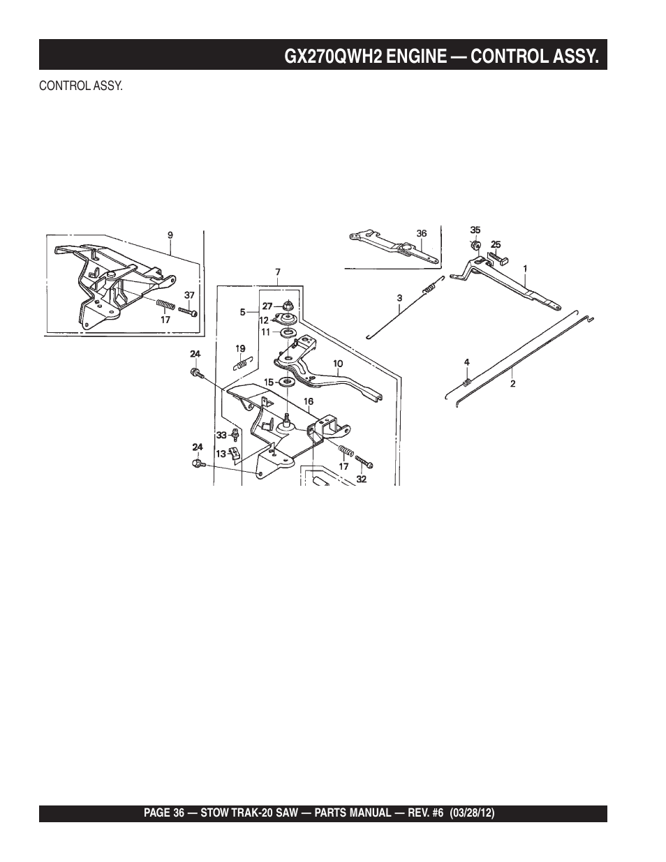 Gx270qwh2 engine — control assy | Multiquip MS2090HP User Manual | Page 36 / 64