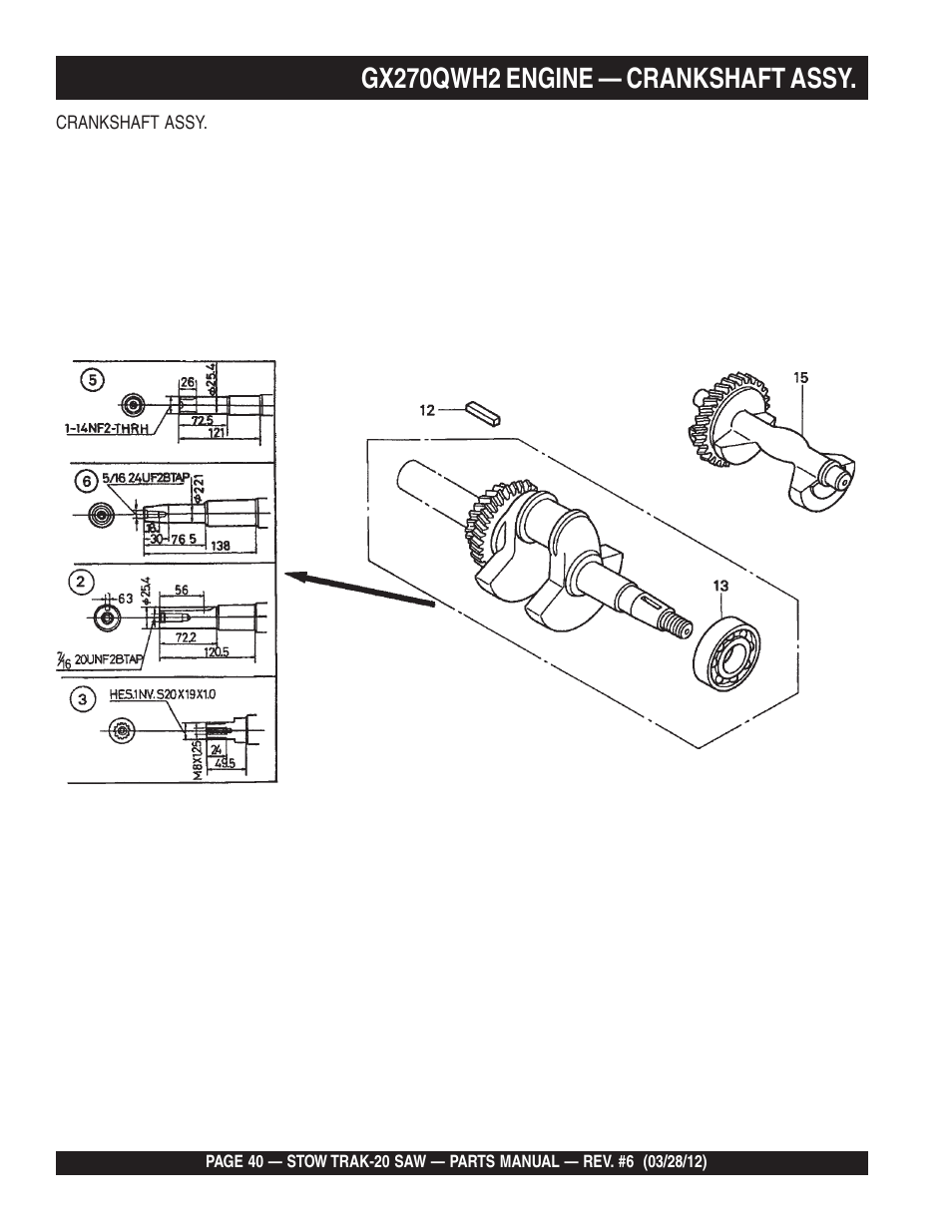 Gx270qwh2 engine — crankshaft assy | Multiquip MS2090HP User Manual | Page 40 / 64
