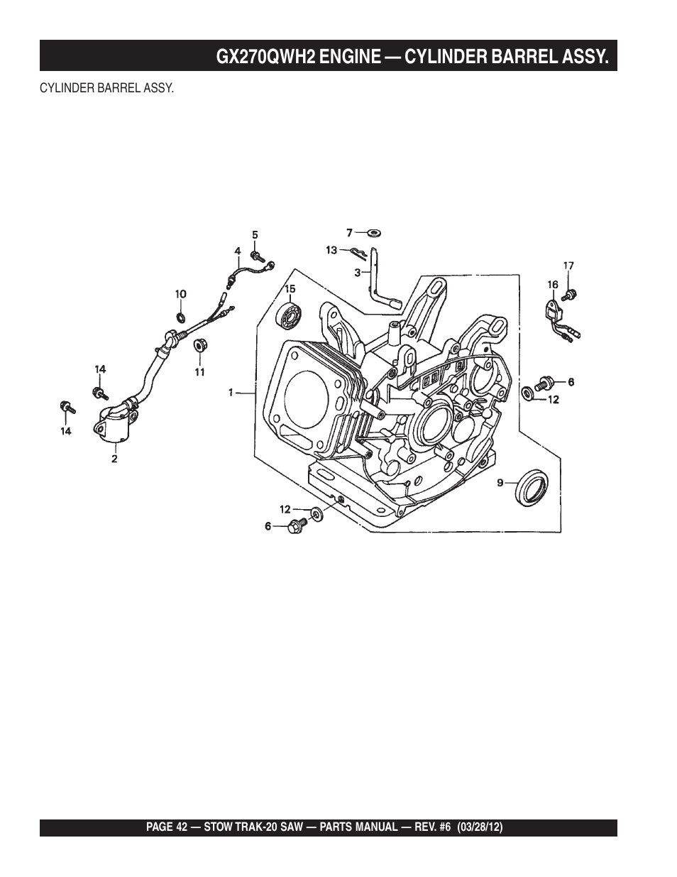 Gx270qwh2 engine — cylinder barrel assy | Multiquip MS2090HP User Manual | Page 42 / 64
