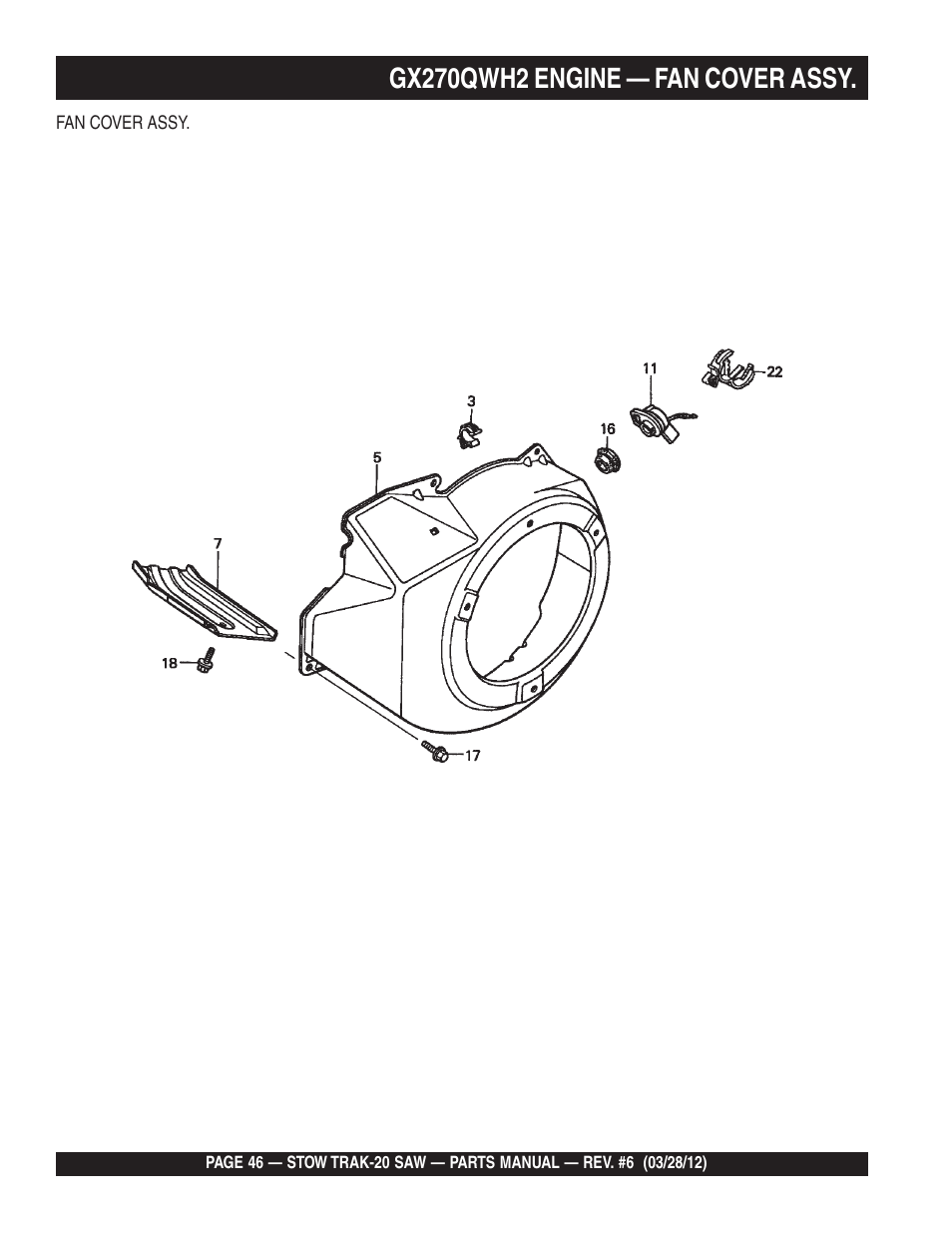 Gx270qwh2 engine — fan cover assy | Multiquip MS2090HP User Manual | Page 46 / 64