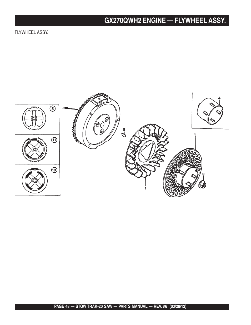 Gx270qwh2 engine — flywheel assy | Multiquip MS2090HP User Manual | Page 48 / 64