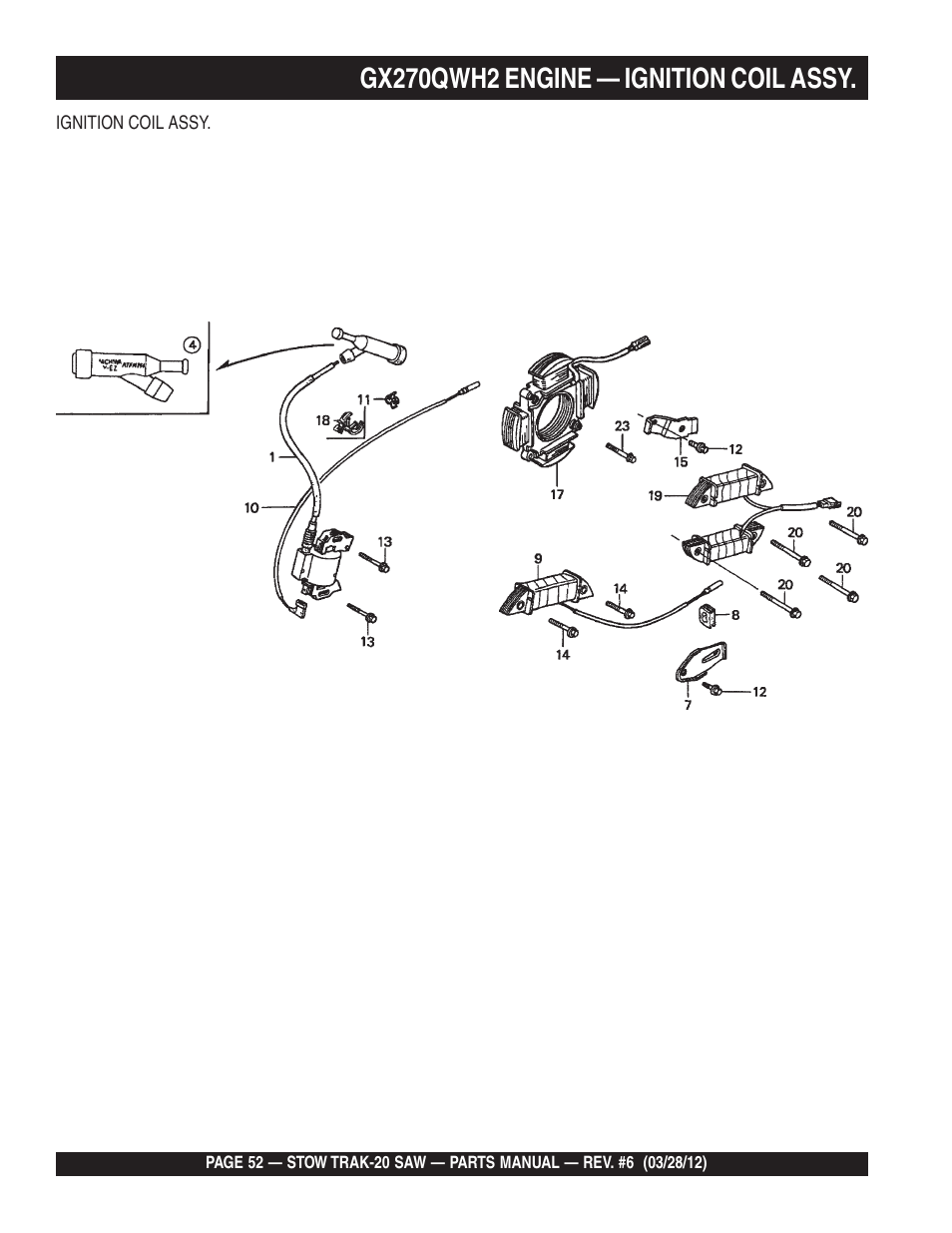 Gx270qwh2 engine — ignition coil assy | Multiquip MS2090HP User Manual | Page 52 / 64