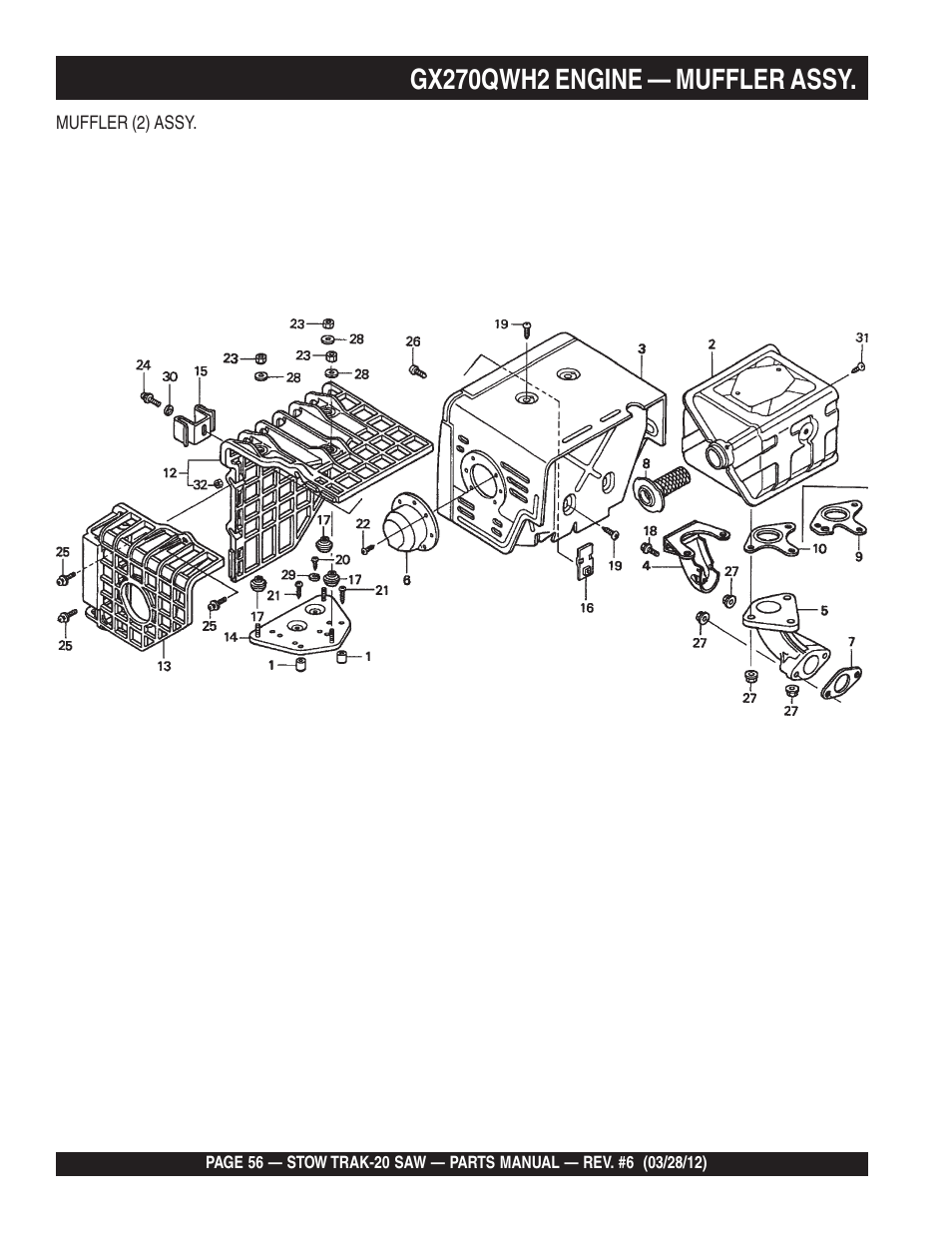 Gx270qwh2 engine — muffler assy | Multiquip MS2090HP User Manual | Page 56 / 64