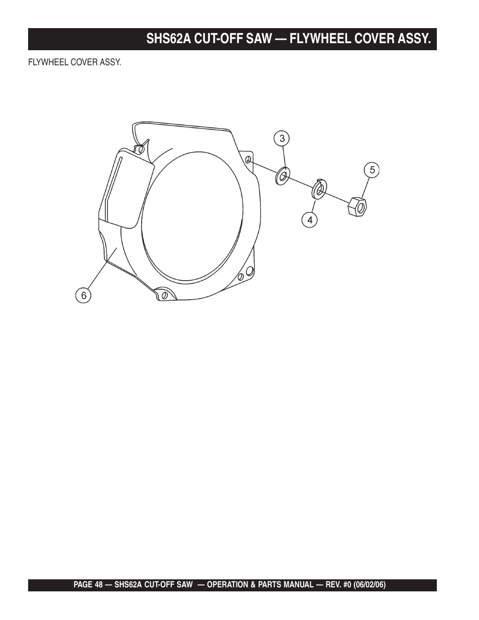 Shs62a cut-off saw — flywheel cover assy | Multiquip SHS62A User Manual | Page 48 / 68