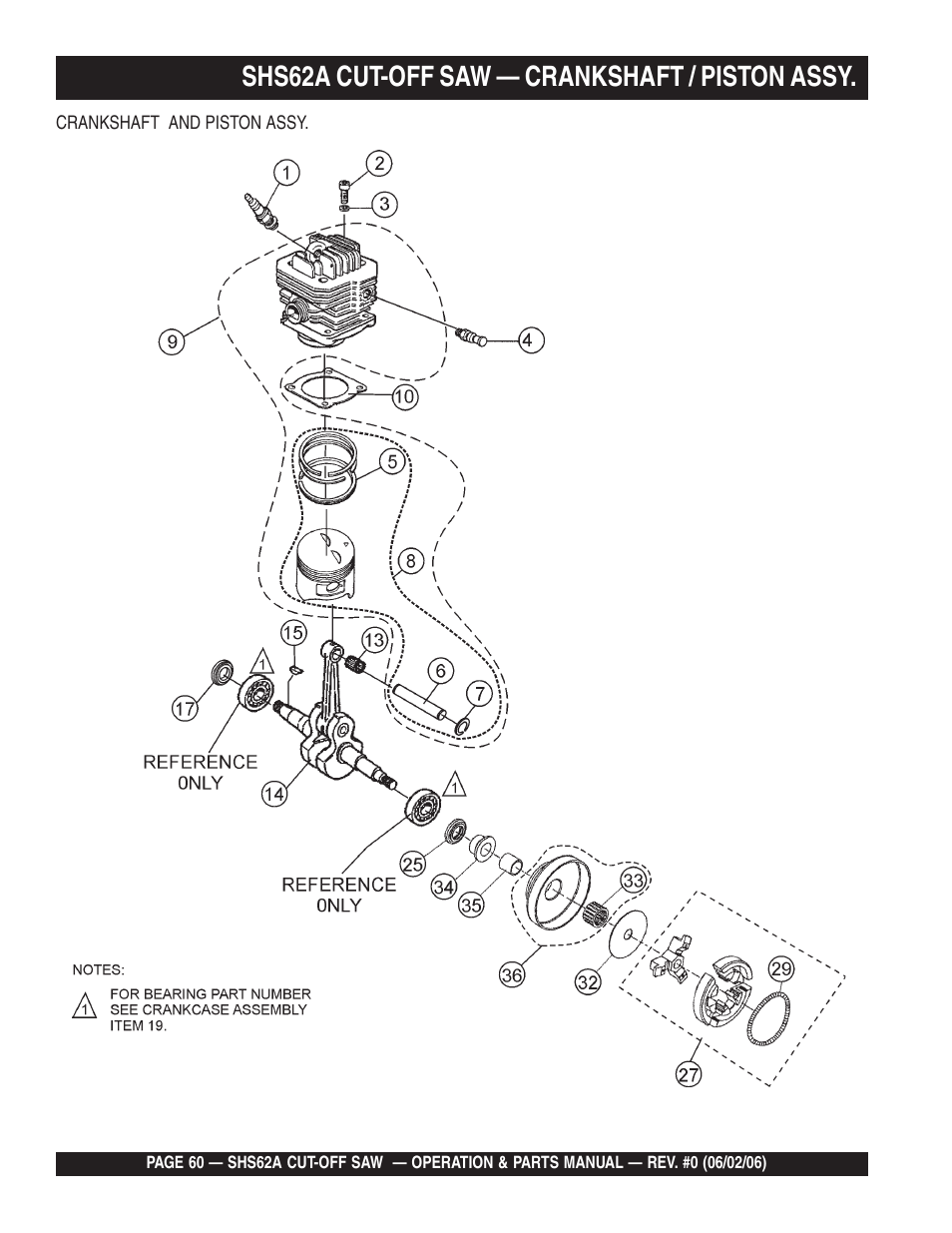 Shs62a cut-off saw — crankshaft / piston assy | Multiquip SHS62A User Manual | Page 60 / 68