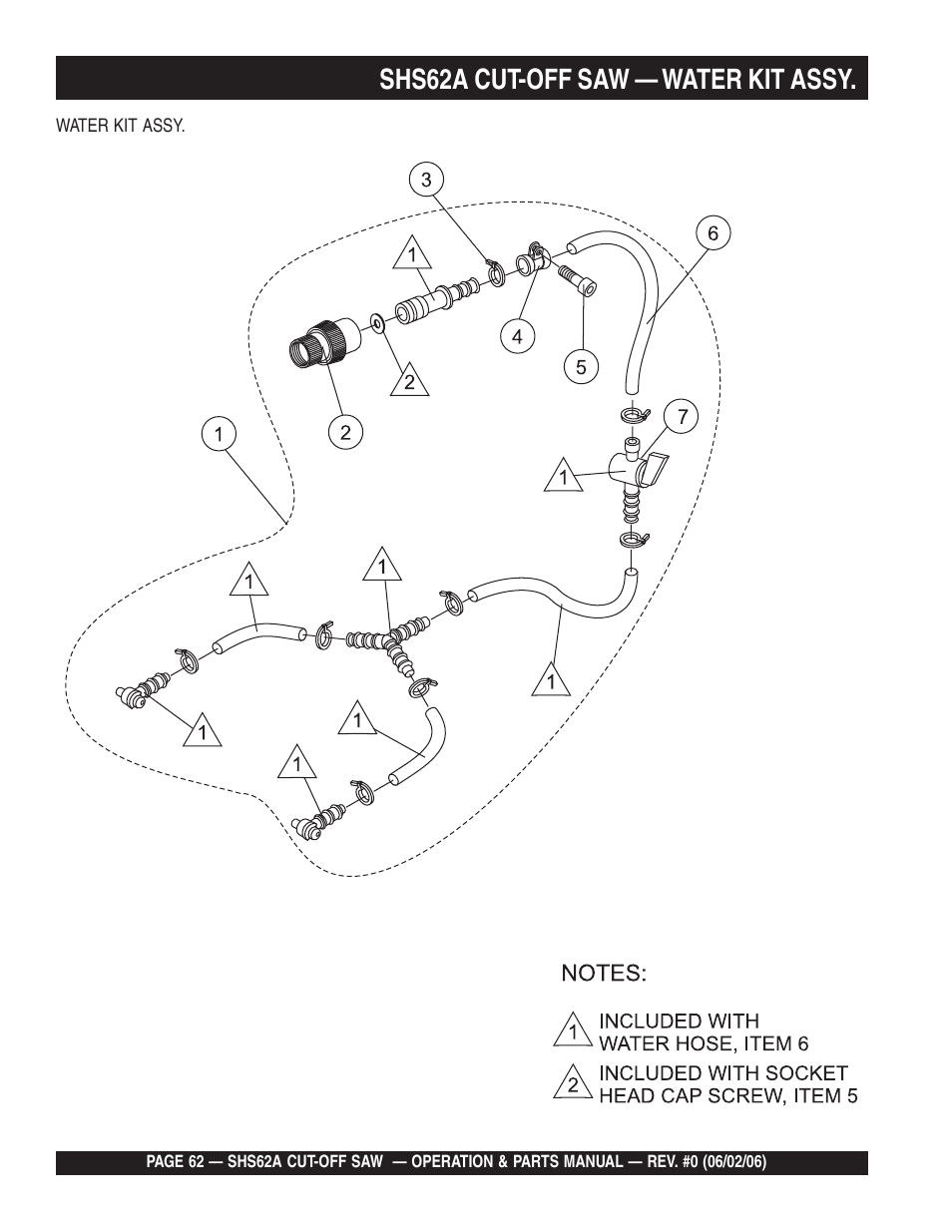 Shs62a cut-off saw — water kit assy | Multiquip SHS62A User Manual | Page 62 / 68