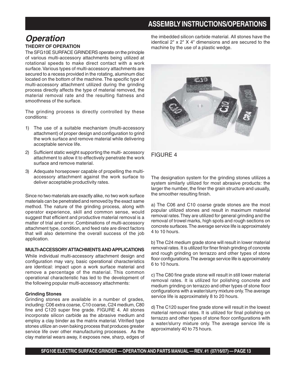 Operation, Assembly instructions/operations | Multiquip SFG10E User Manual | Page 13 / 62