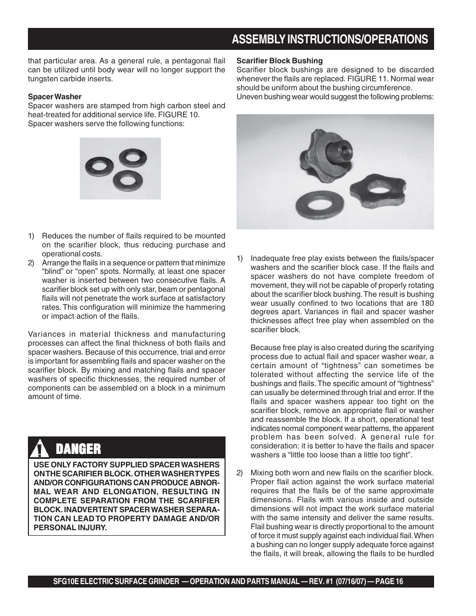 Danger, Assembly instructions/operations | Multiquip SFG10E User Manual | Page 16 / 62