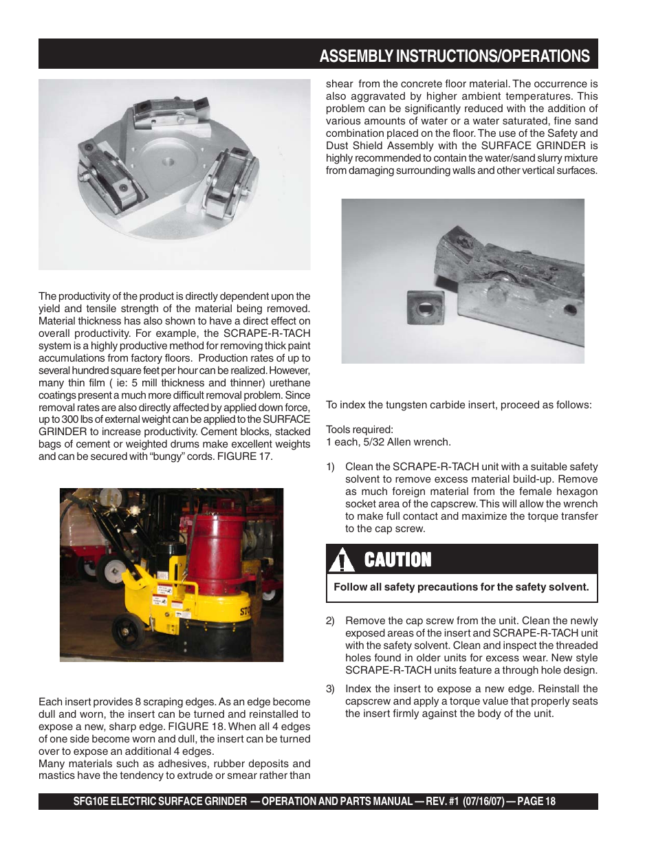 Caution, Assembly instructions/operations | Multiquip SFG10E User Manual | Page 18 / 62