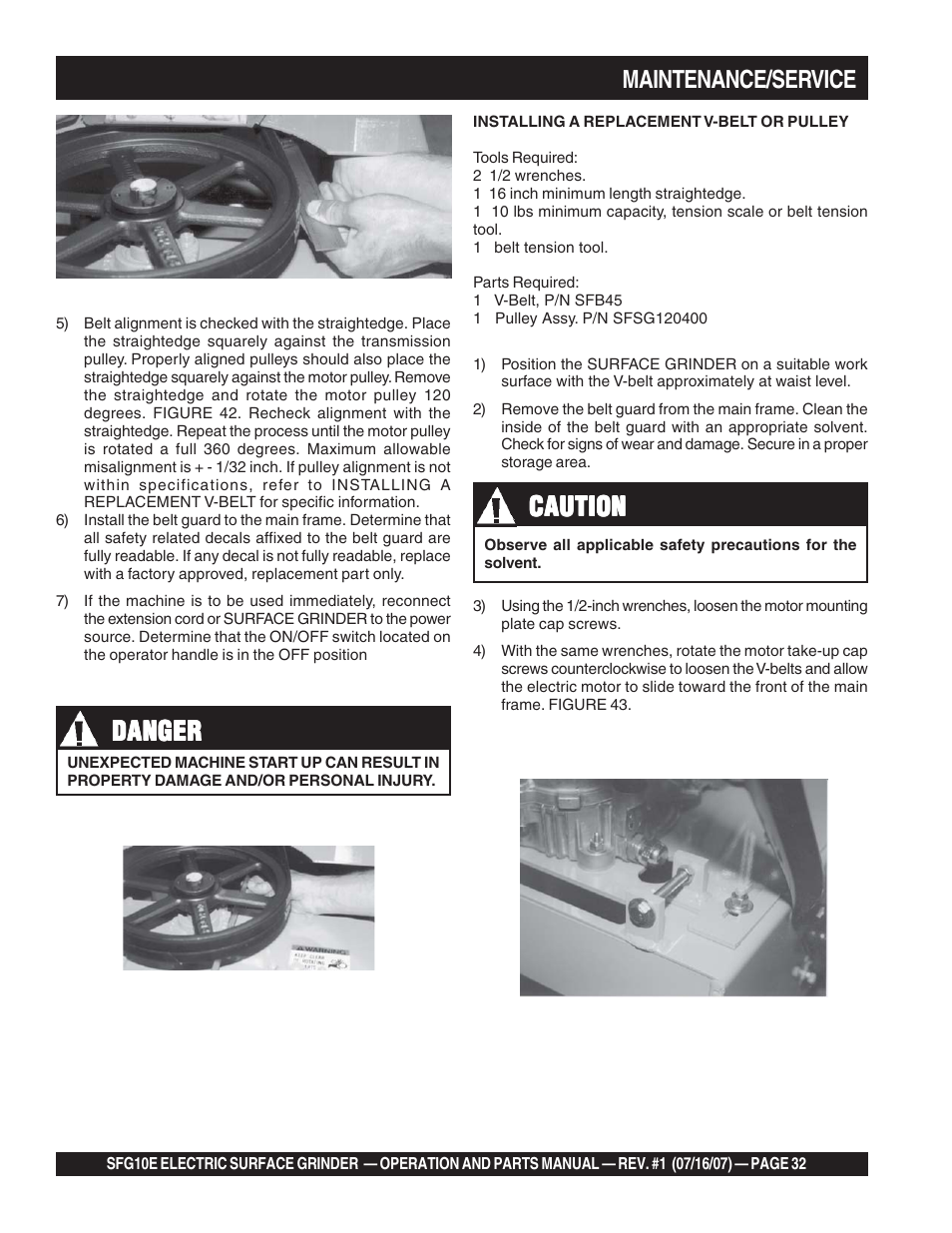 Danger, Caution, Maintenance/service | Multiquip SFG10E User Manual | Page 32 / 62