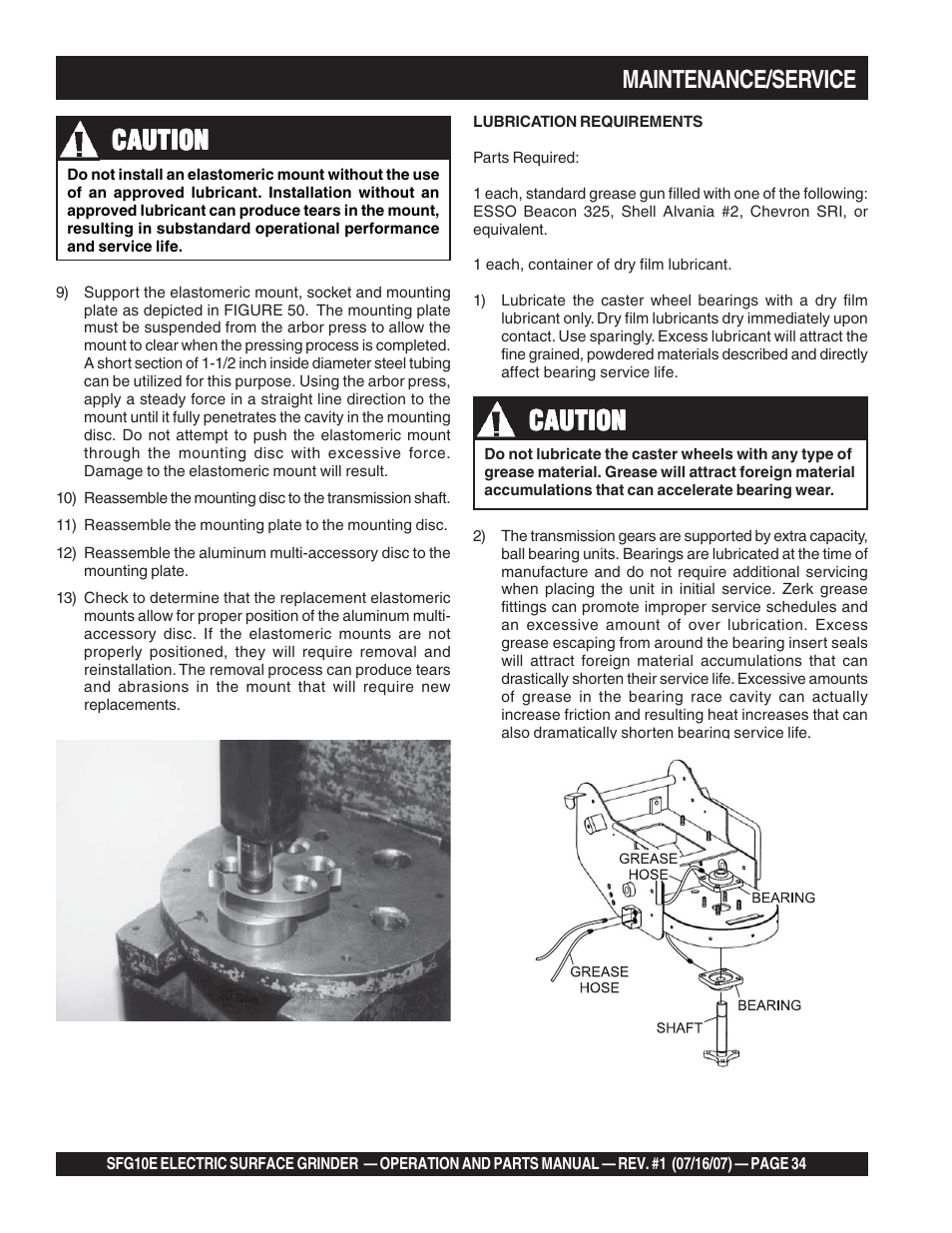 Caution, Maintenance/service | Multiquip SFG10E User Manual | Page 34 / 62
