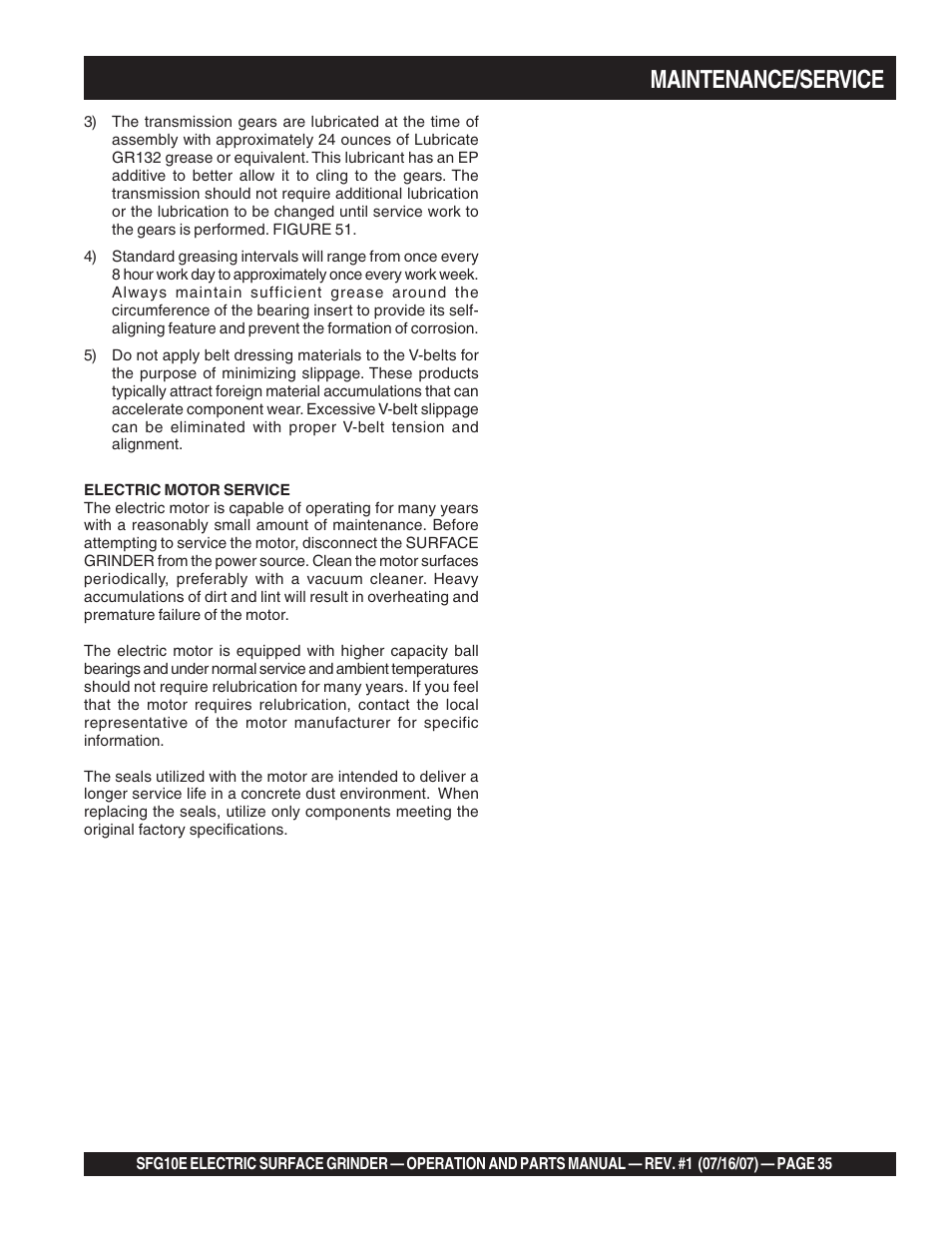 Maintenance/service | Multiquip SFG10E User Manual | Page 35 / 62