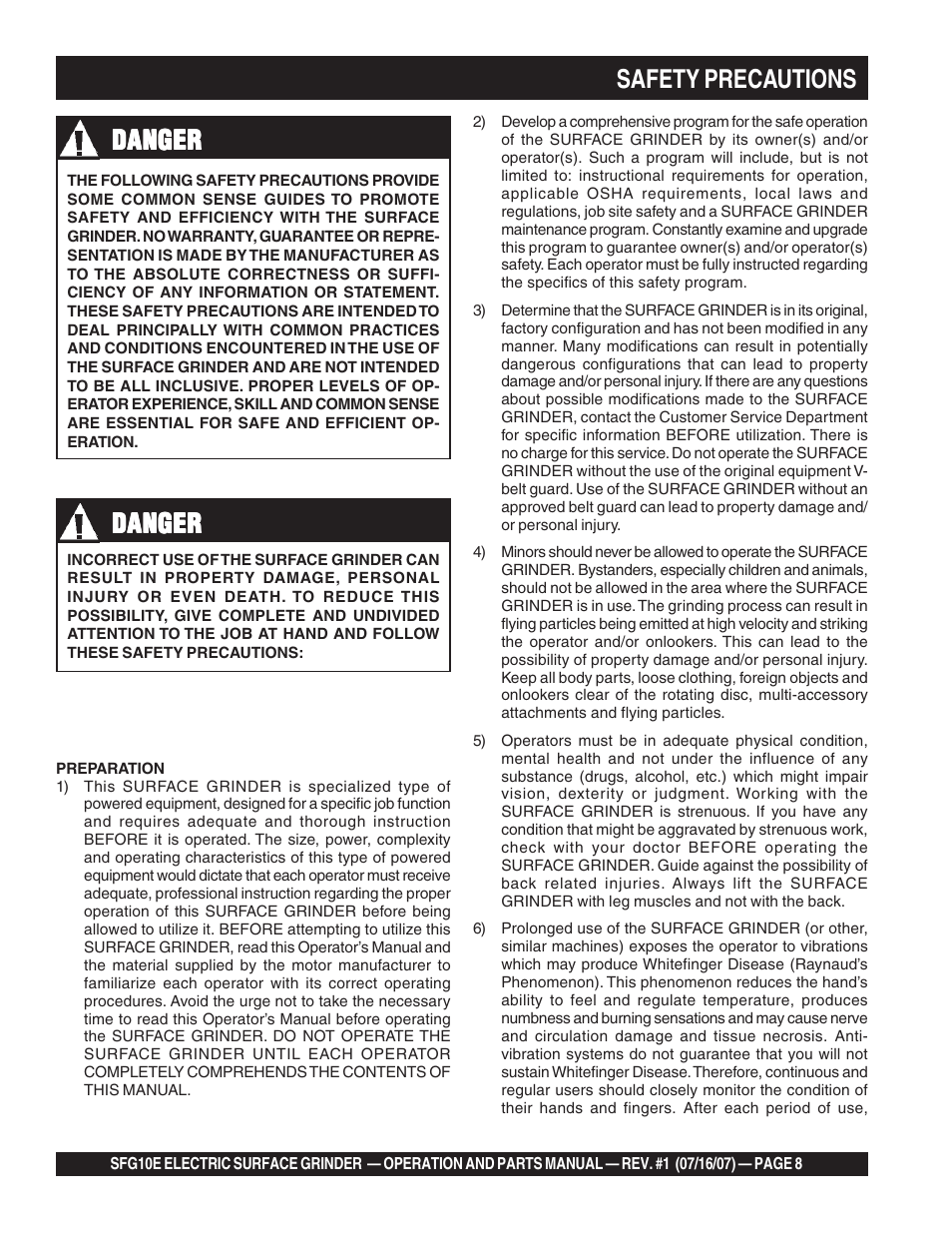 Danger | Multiquip SFG10E User Manual | Page 8 / 62
