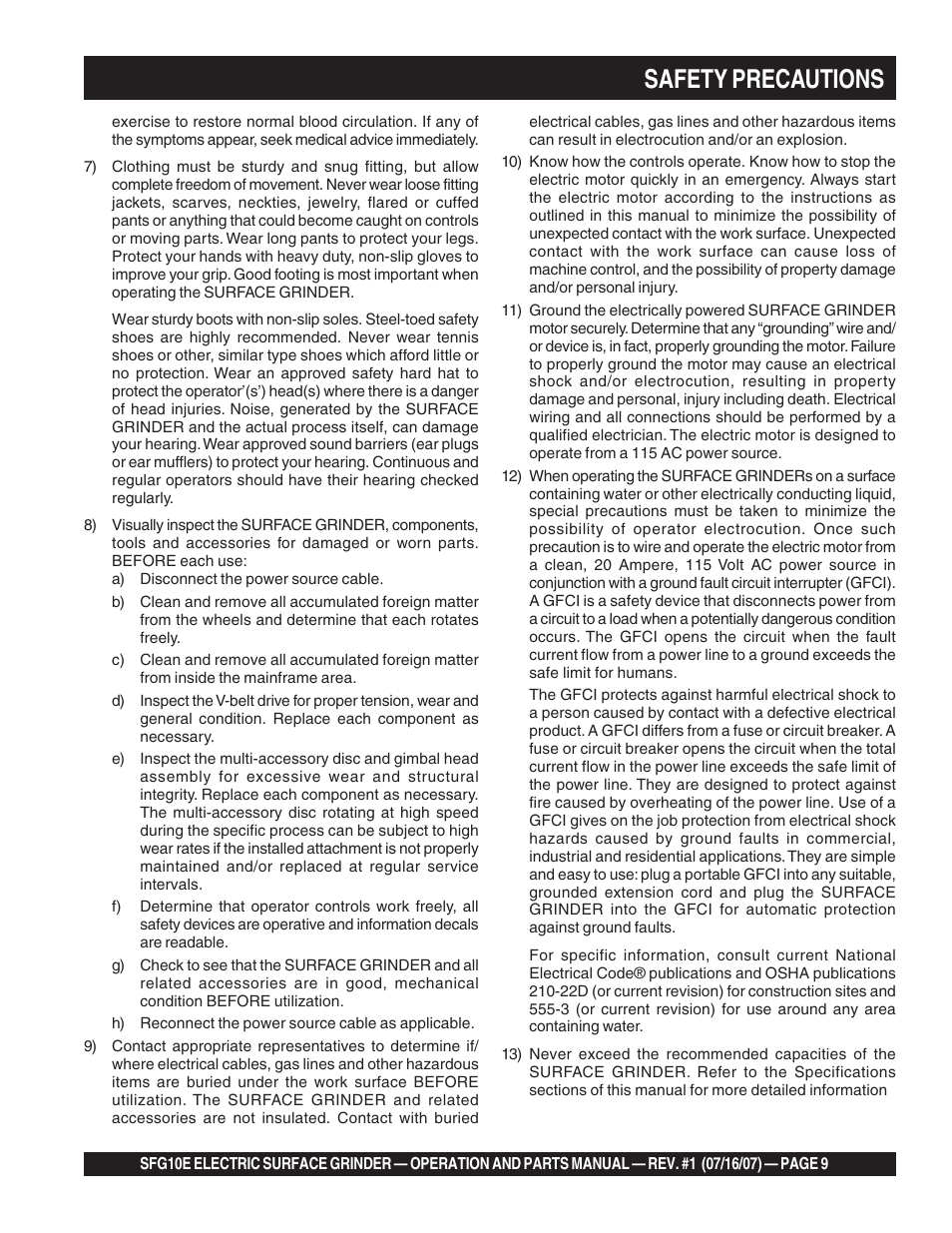 Safety precautions | Multiquip SFG10E User Manual | Page 9 / 62