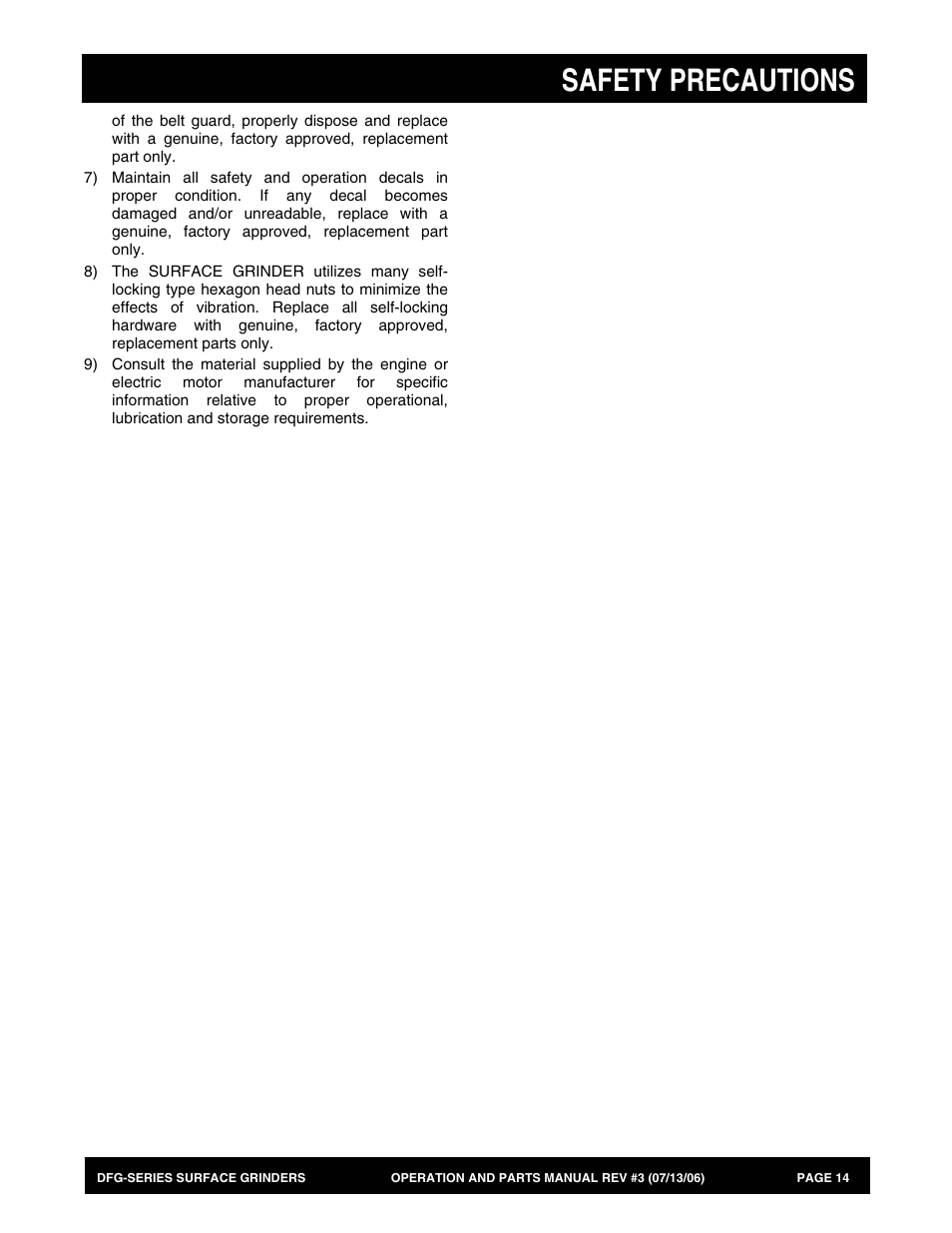Safety precautions | Multiquip DFG Series User Manual | Page 14 / 80