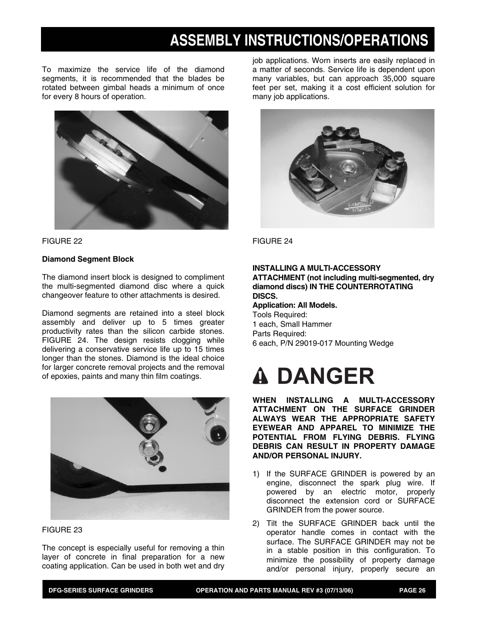 Danger, Assembly instructions/operations | Multiquip DFG Series User Manual | Page 26 / 80