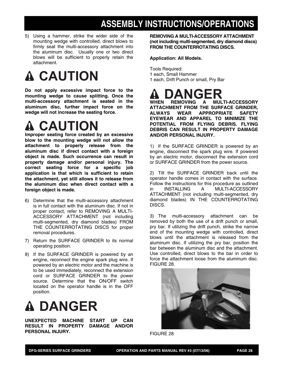 Danger, Caution, Assembly instructions/operations | Multiquip DFG Series User Manual | Page 28 / 80