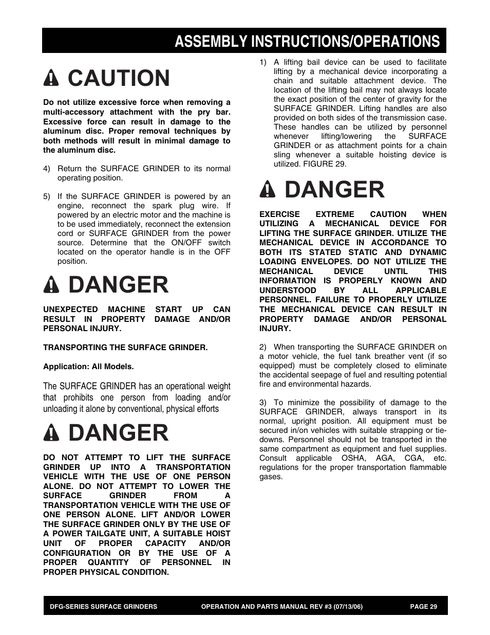 Danger, Caution, Assembly instructions/operations | Multiquip DFG Series User Manual | Page 29 / 80
