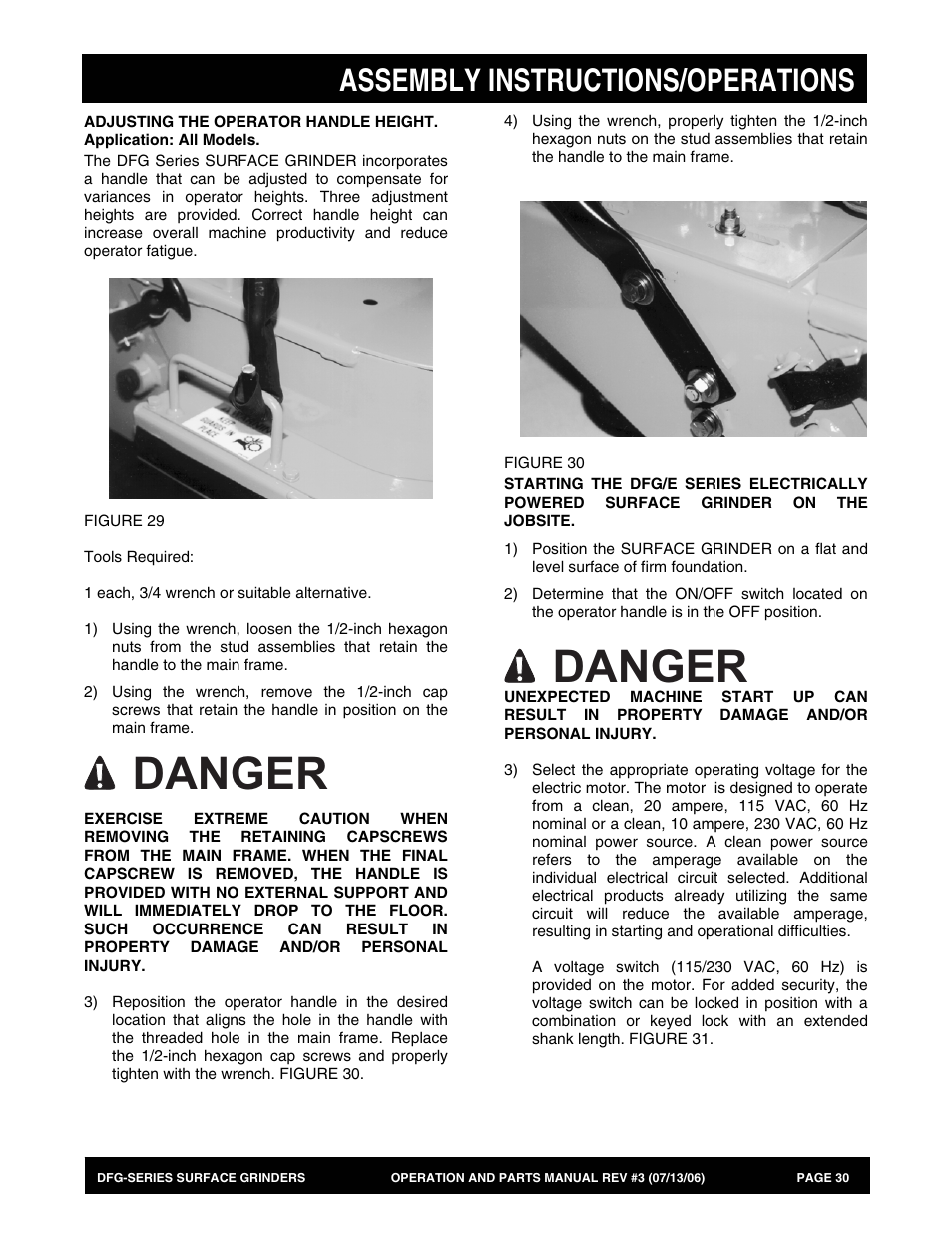 Danger, Assembly instructions/operations | Multiquip DFG Series User Manual | Page 30 / 80