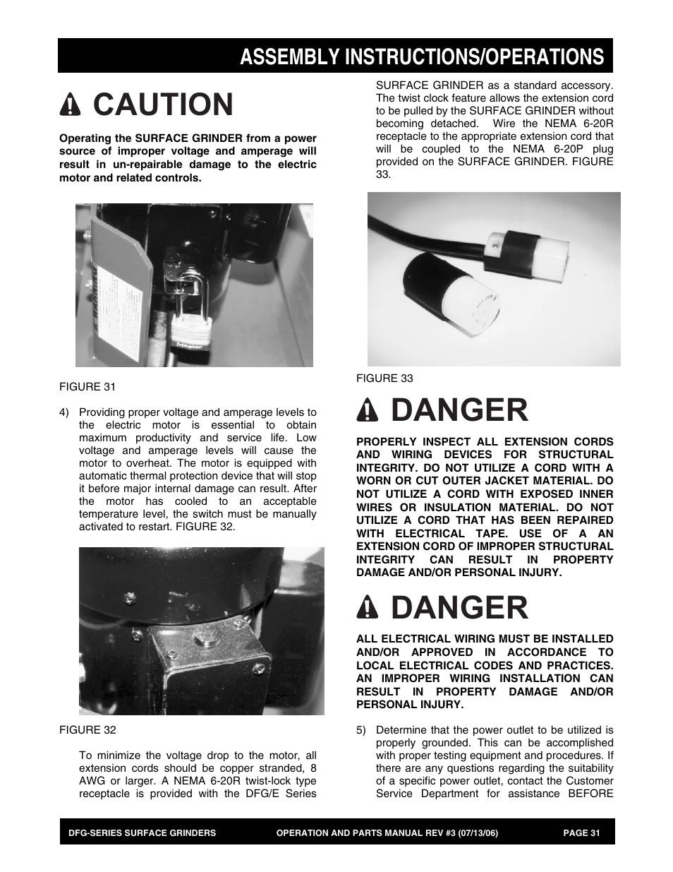 Danger, Caution, Assembly instructions/operations | Multiquip DFG Series User Manual | Page 31 / 80