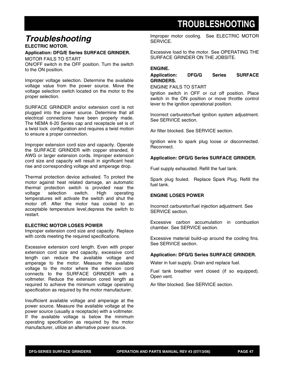 Troubleshooting | Multiquip DFG Series User Manual | Page 47 / 80
