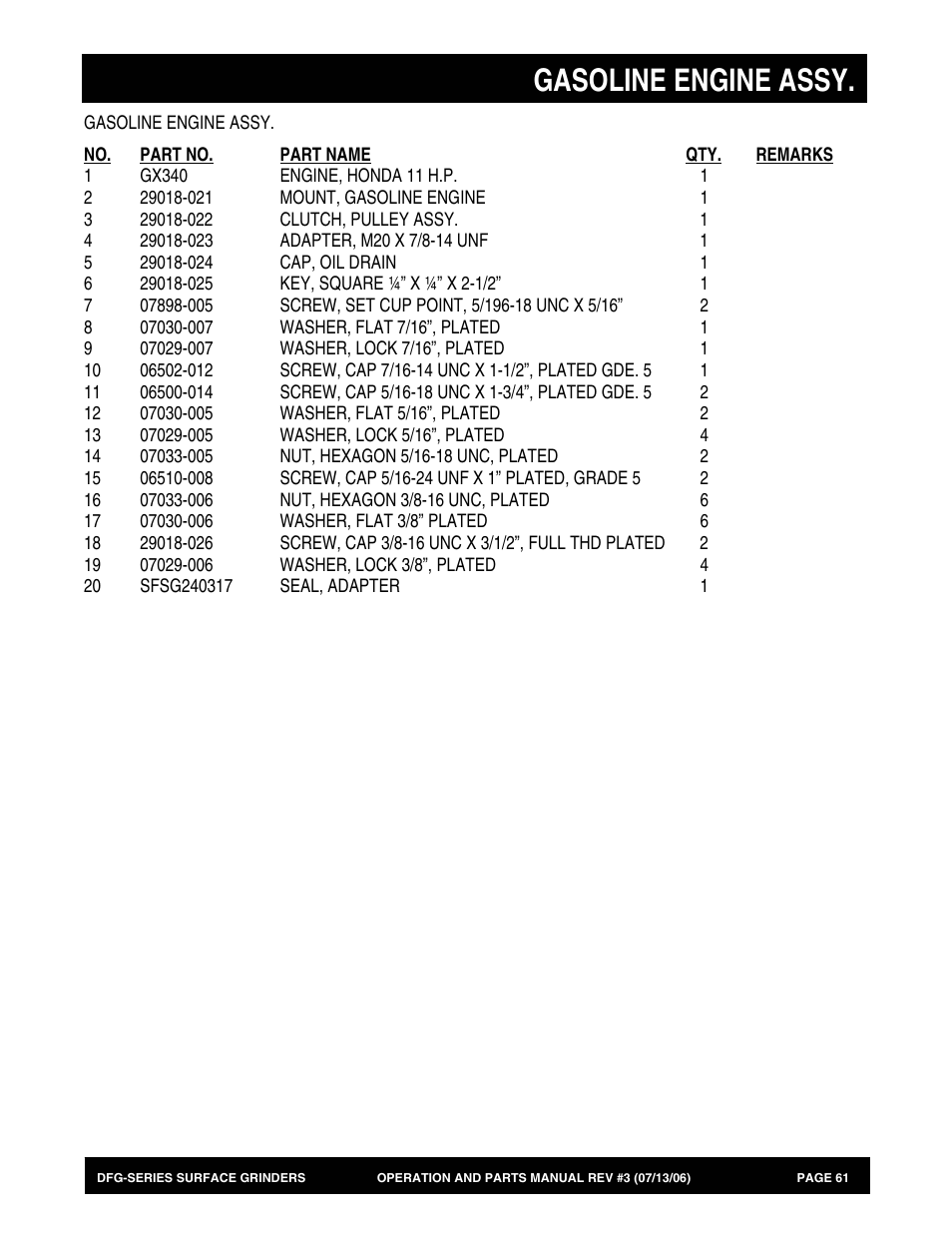 Gasoline engine assy | Multiquip DFG Series User Manual | Page 61 / 80