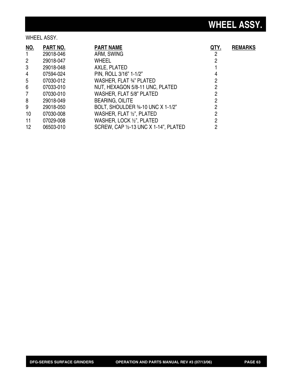 Wheel assy | Multiquip DFG Series User Manual | Page 63 / 80