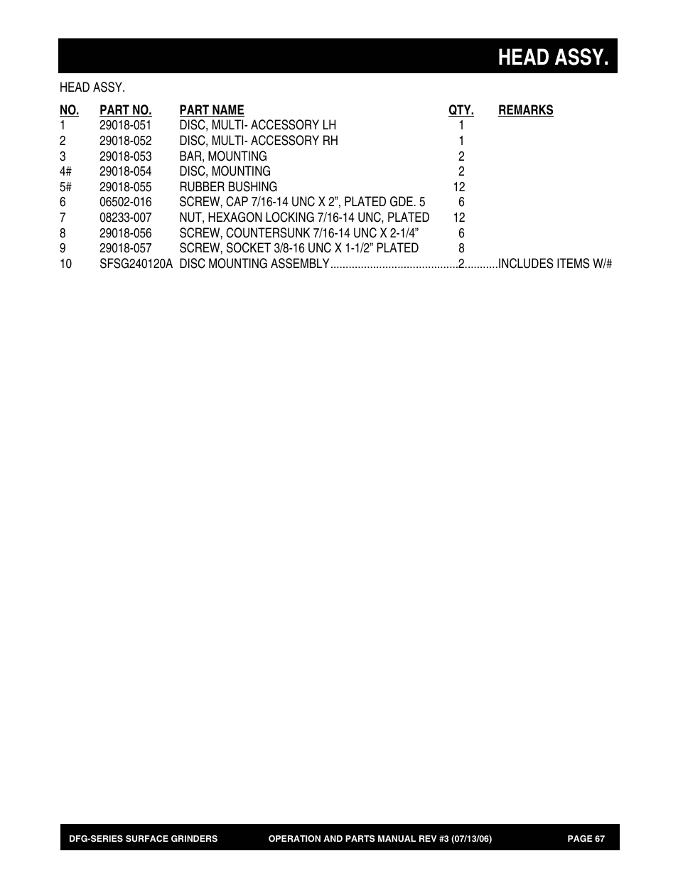 Head assy | Multiquip DFG Series User Manual | Page 67 / 80