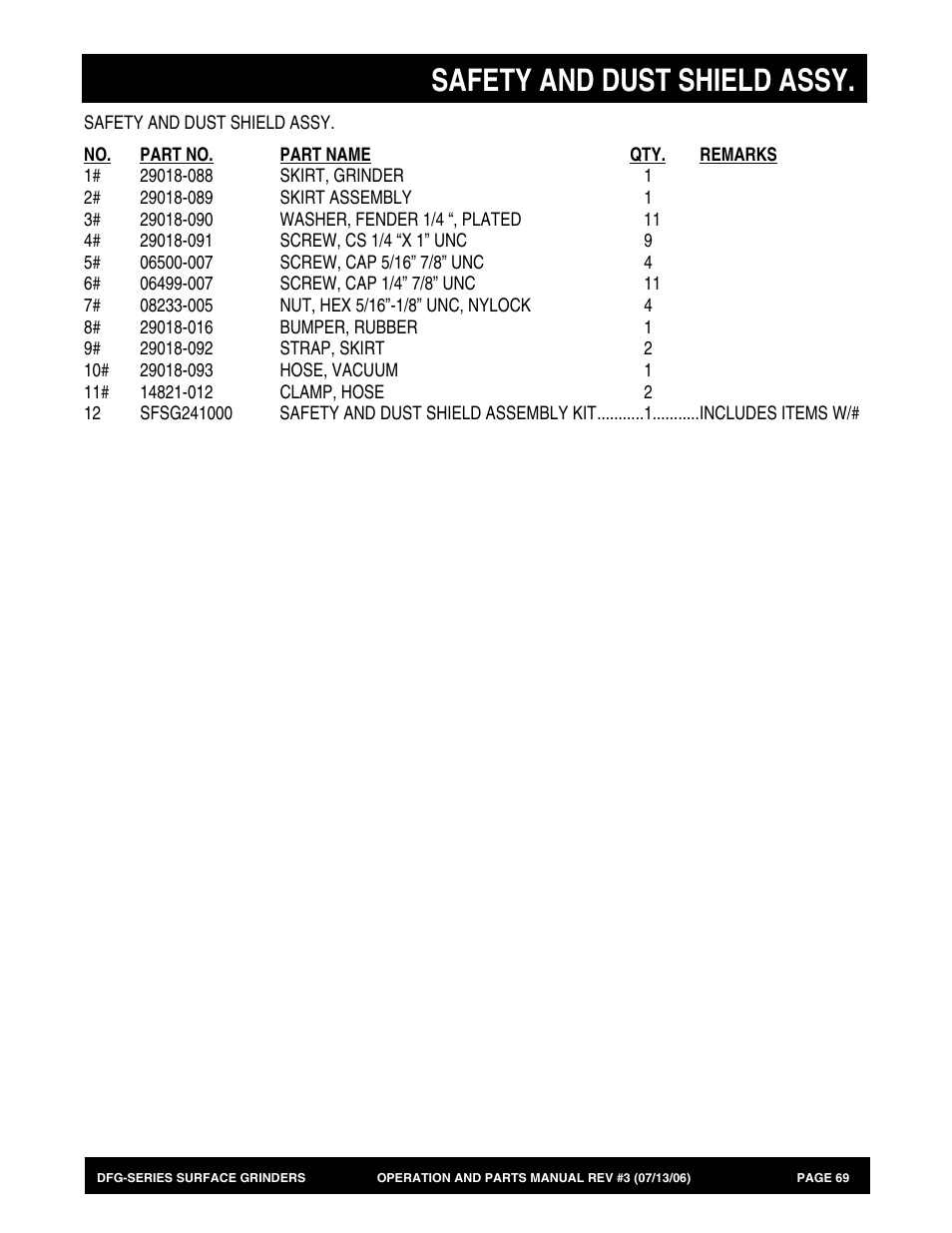 Safety and dust shield assy | Multiquip DFG Series User Manual | Page 69 / 80
