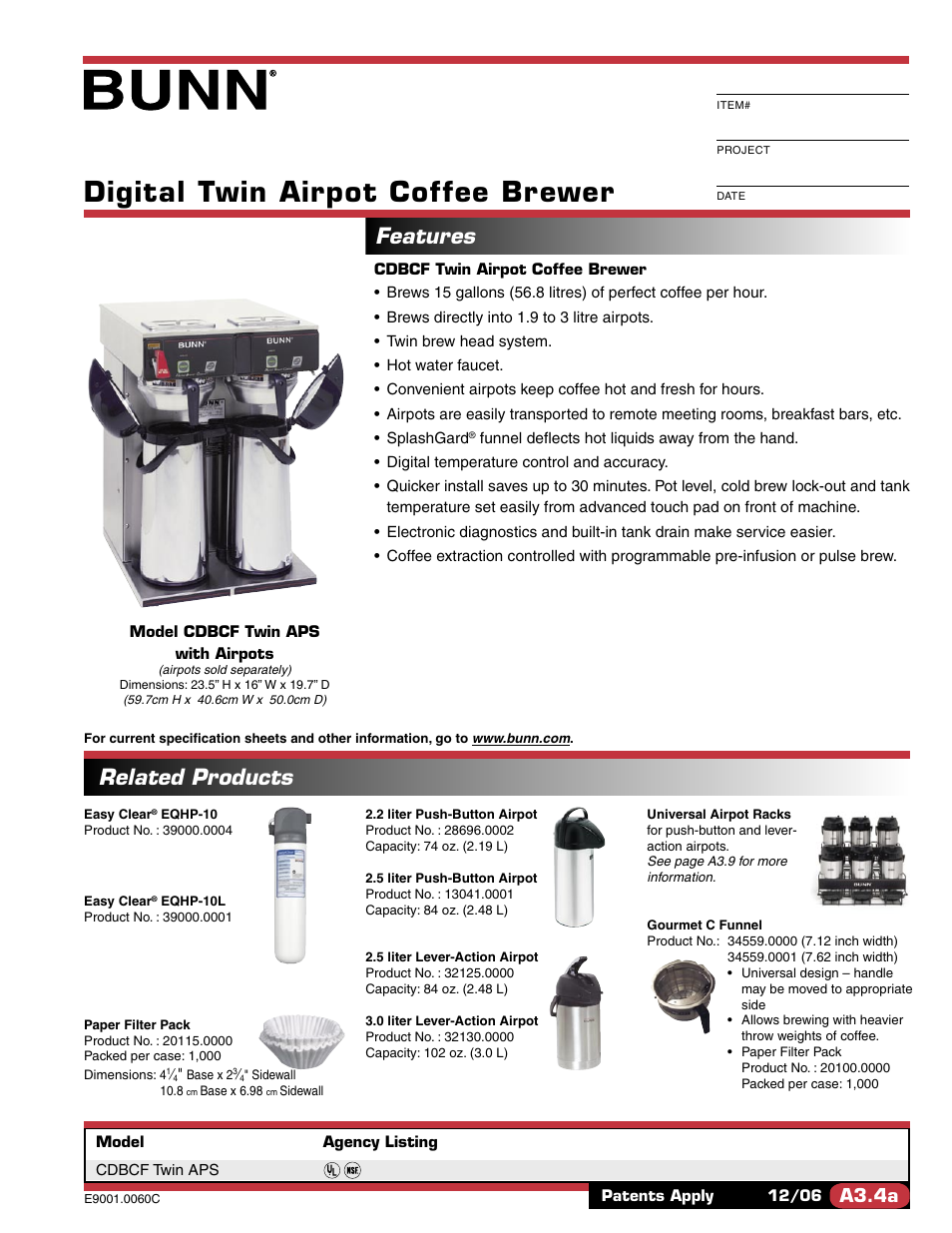 Bunn CDBCF TWIN APS User Manual | 2 pages