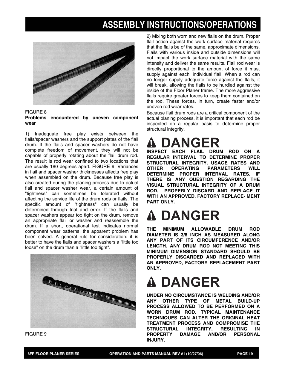 Danger, Assembly instructions/operations | Multiquip 8FP Series User Manual | Page 19 / 74