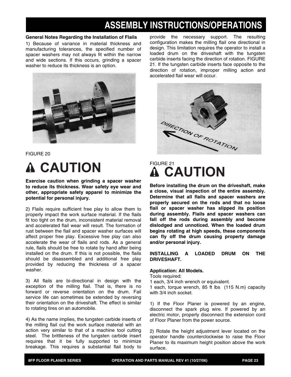 Caution, Assembly instructions/operations | Multiquip 8FP Series User Manual | Page 23 / 74