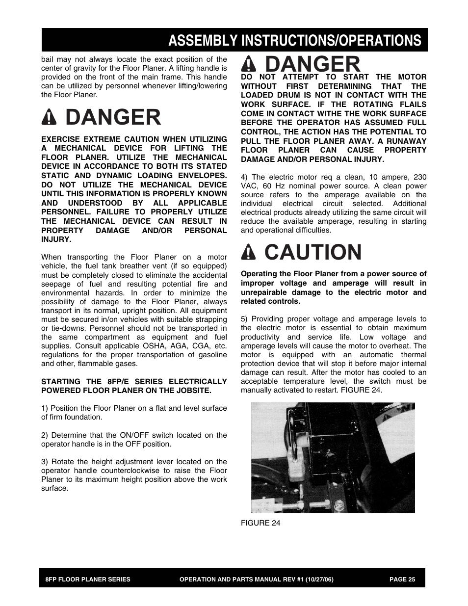 Danger, Caution, Assembly instructions/operations | Multiquip 8FP Series User Manual | Page 25 / 74