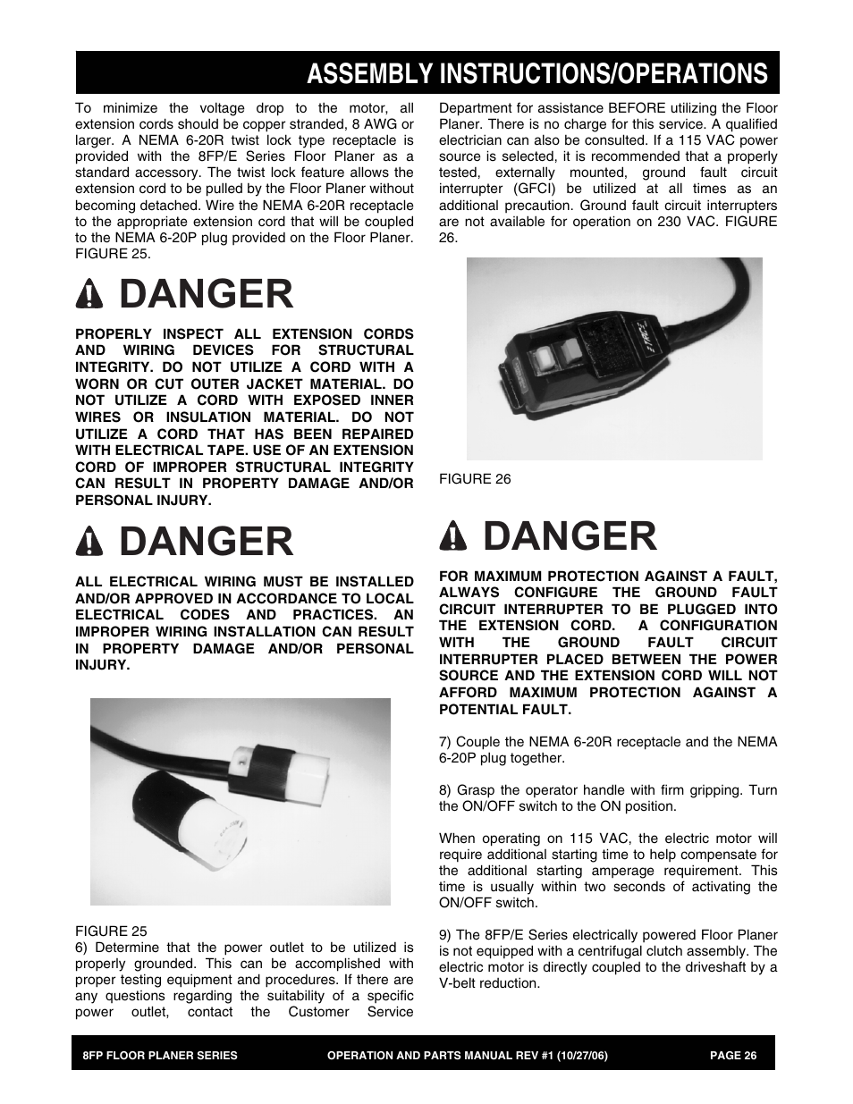 Danger, Assembly instructions/operations | Multiquip 8FP Series User Manual | Page 26 / 74