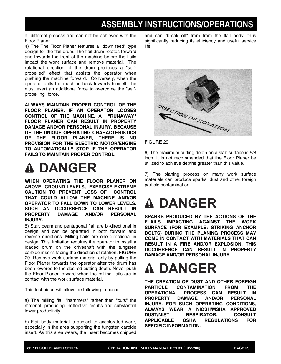 Danger, Assembly instructions/operations | Multiquip 8FP Series User Manual | Page 29 / 74