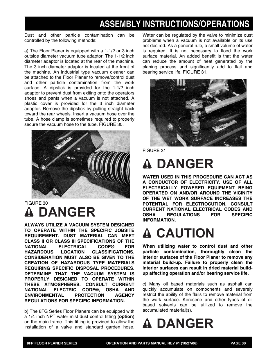 Danger, Caution, Assembly instructions/operations | Multiquip 8FP Series User Manual | Page 30 / 74