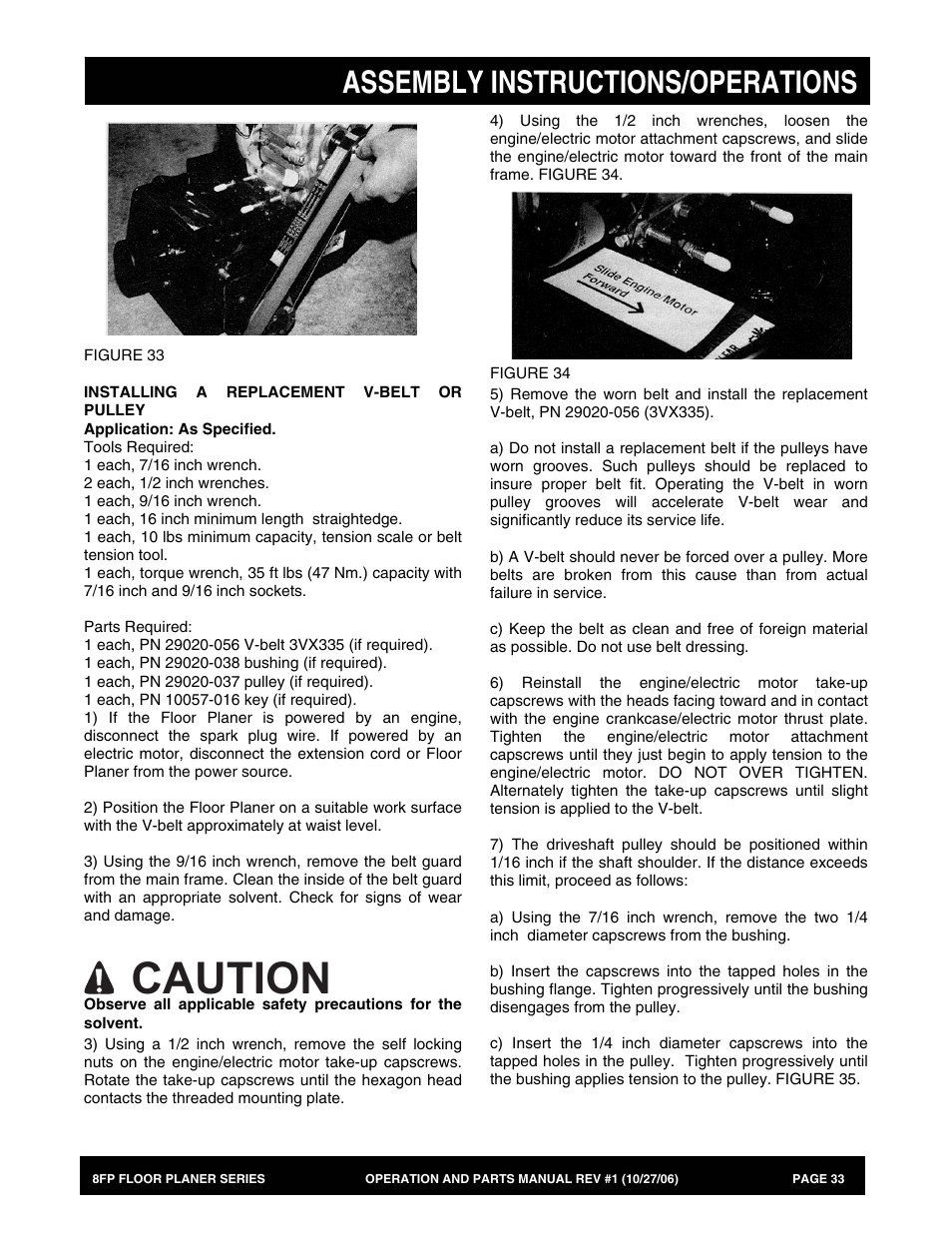 Caution, Assembly instructions/operations | Multiquip 8FP Series User Manual | Page 33 / 74