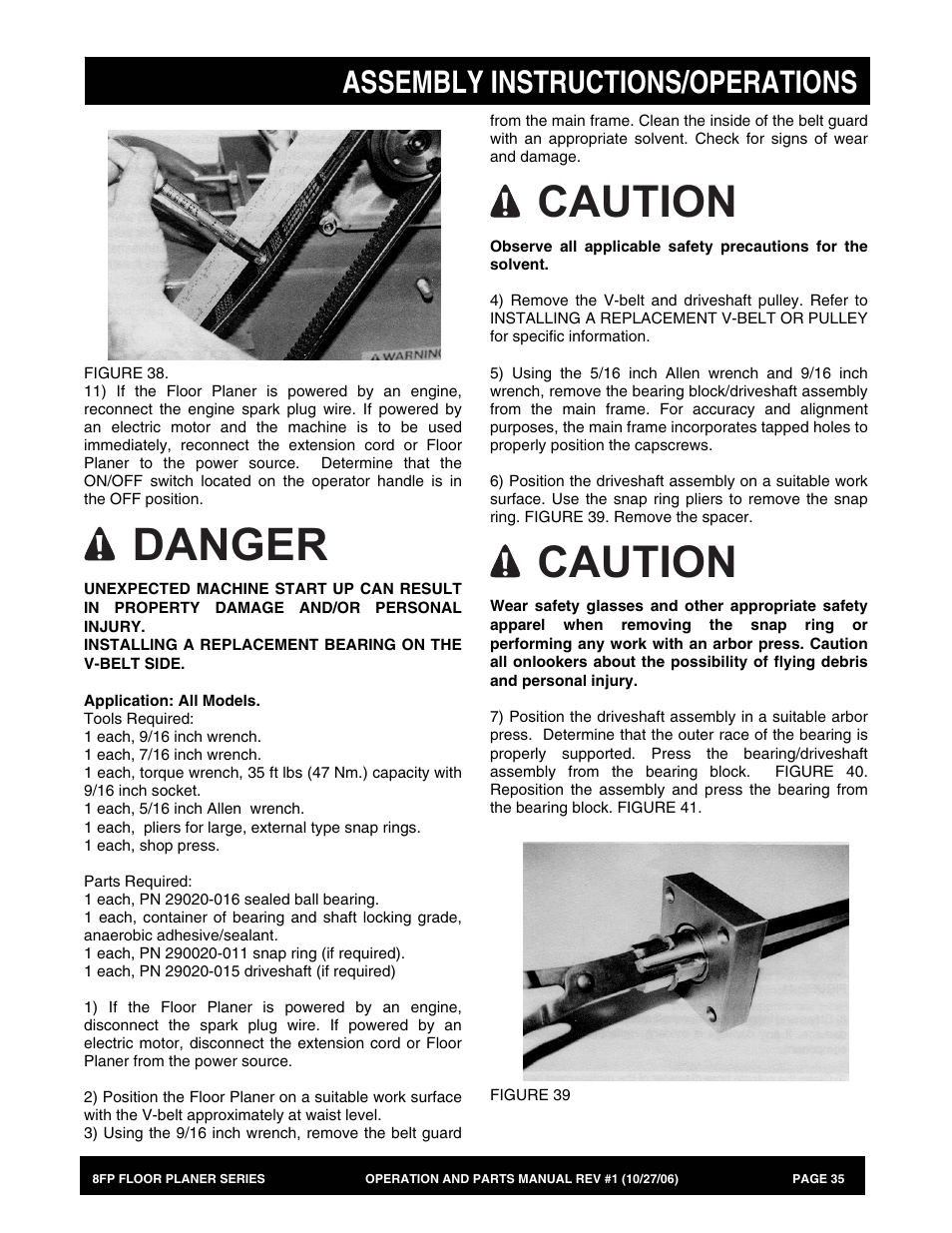 Danger, Caution, Assembly instructions/operations | Multiquip 8FP Series User Manual | Page 35 / 74