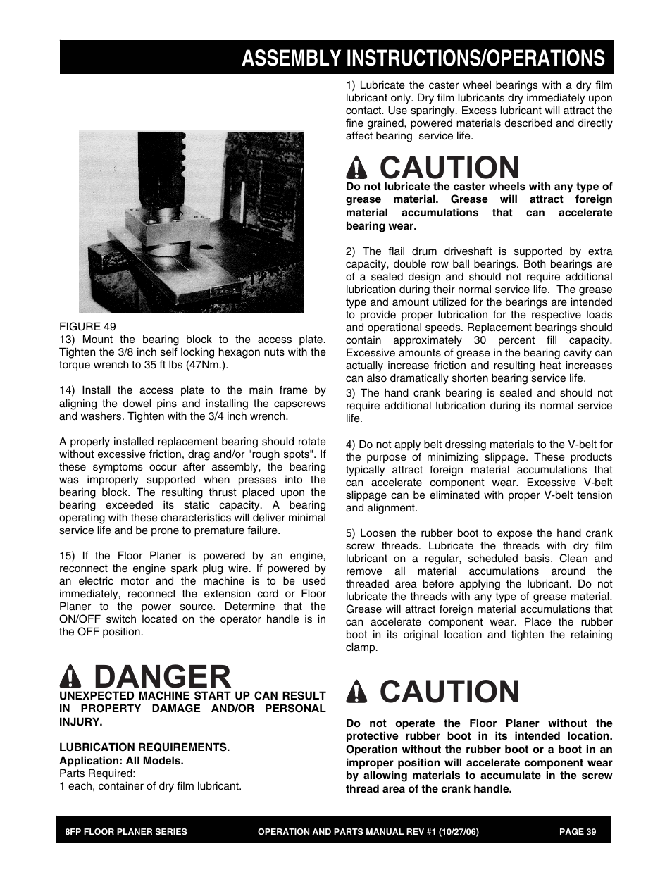 Danger, Caution, Assembly instructions/operations | Multiquip 8FP Series User Manual | Page 39 / 74
