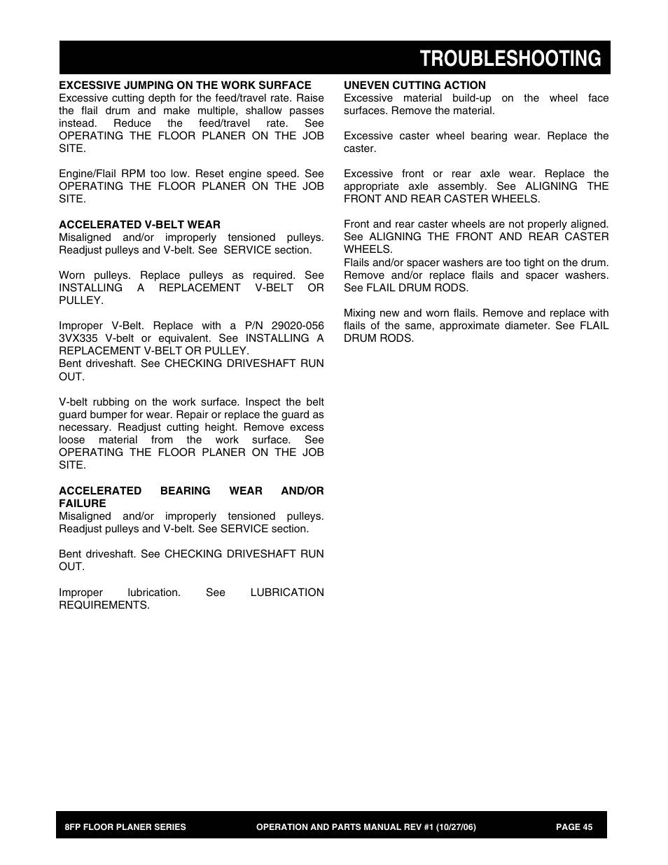 Troubleshooting | Multiquip 8FP Series User Manual | Page 45 / 74