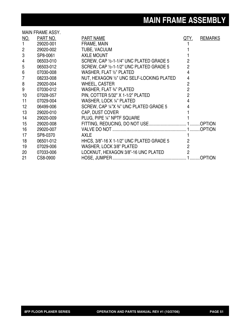 Main frame assembly | Multiquip 8FP Series User Manual | Page 51 / 74