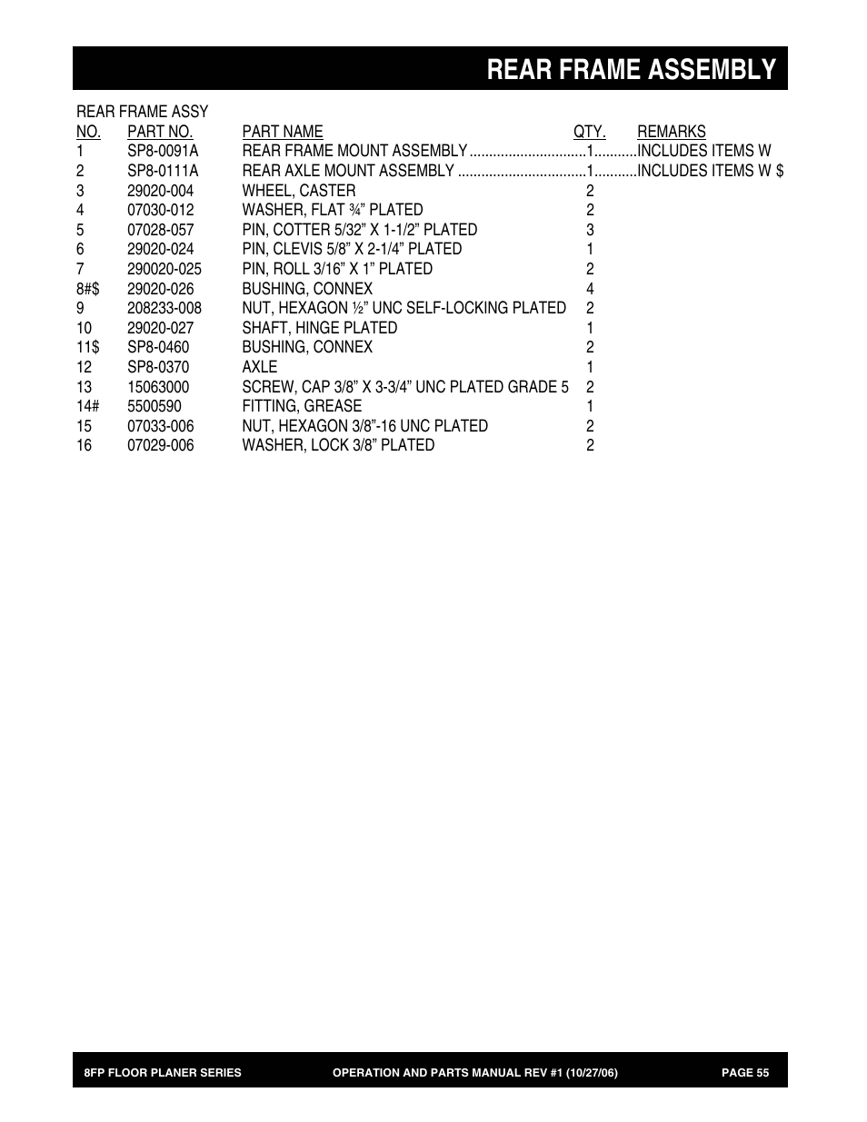 Rear frame assembly | Multiquip 8FP Series User Manual | Page 55 / 74