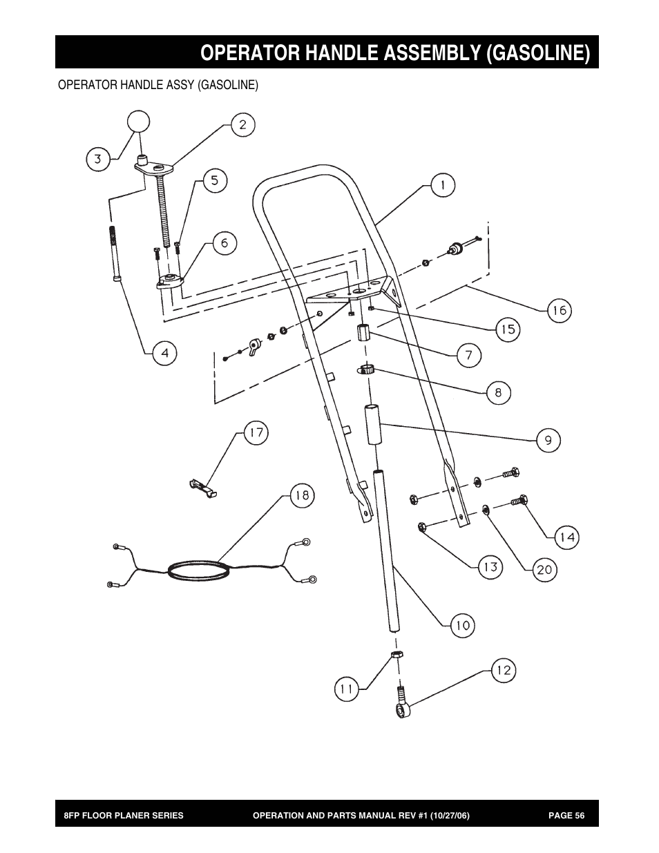 Operator handle assembly (gasoline) | Multiquip 8FP Series User Manual | Page 56 / 74