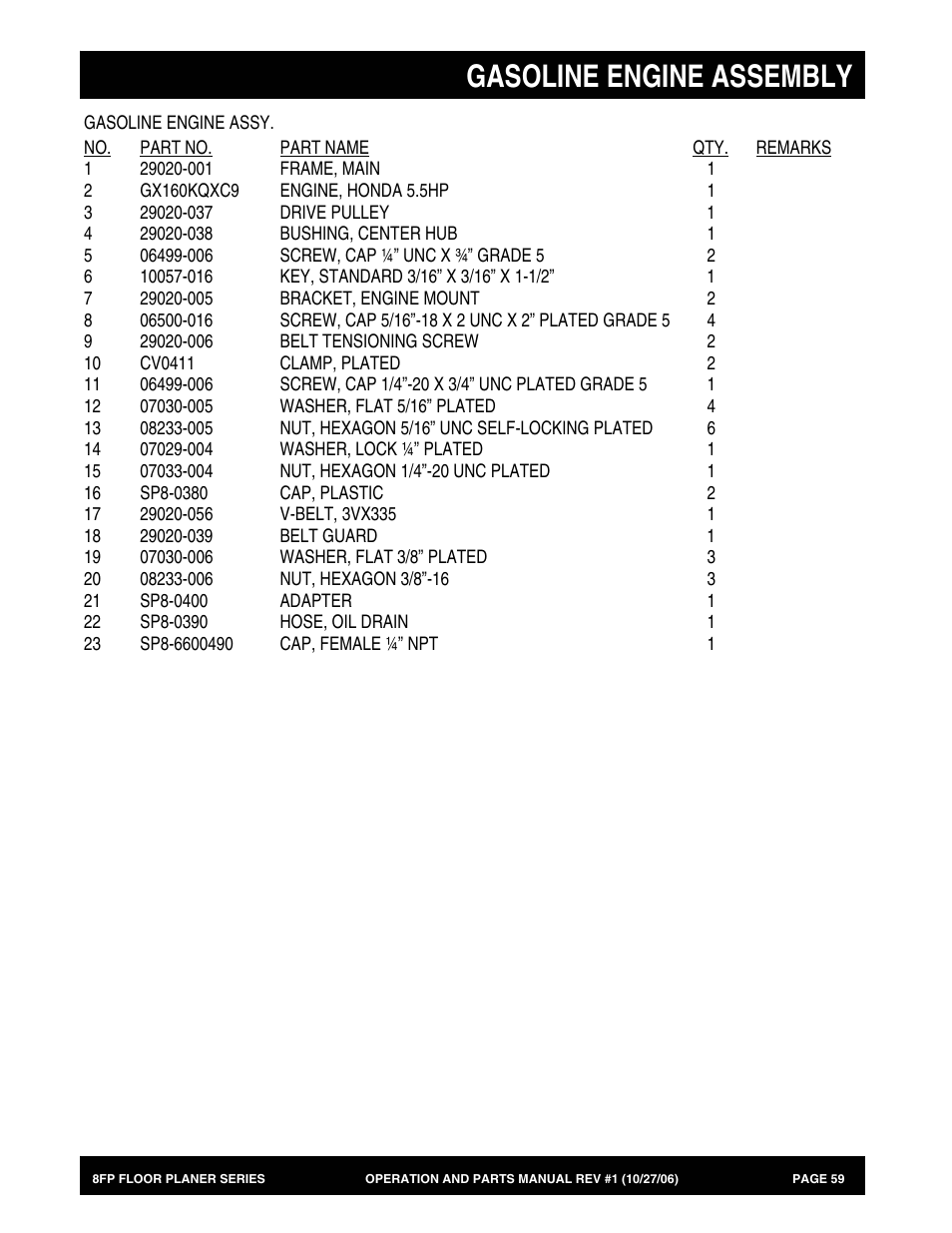 Gasoline engine assembly | Multiquip 8FP Series User Manual | Page 59 / 74