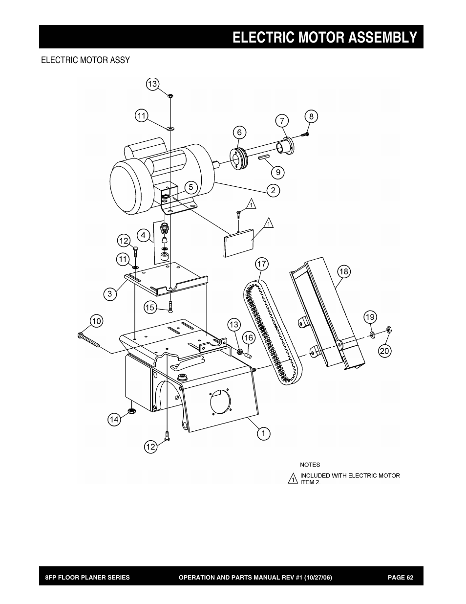 Electric motor assembly | Multiquip 8FP Series User Manual | Page 62 / 74