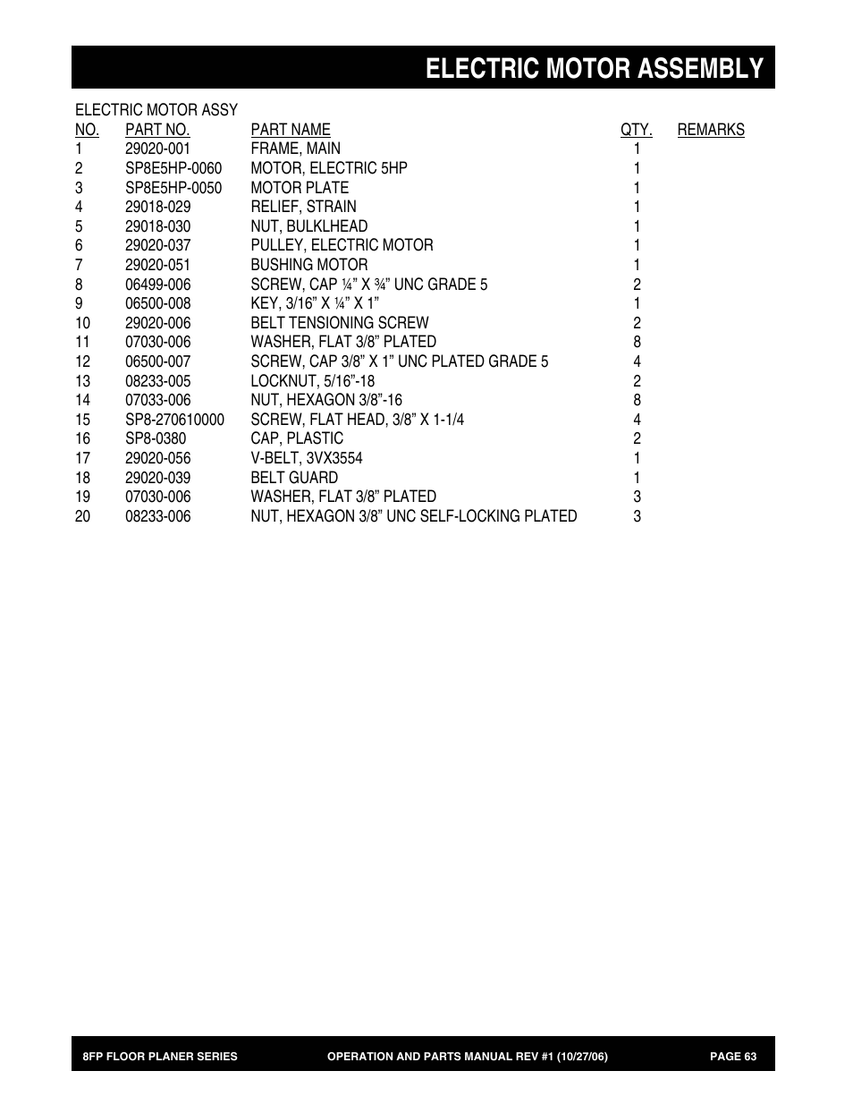 Electric motor assembly | Multiquip 8FP Series User Manual | Page 63 / 74