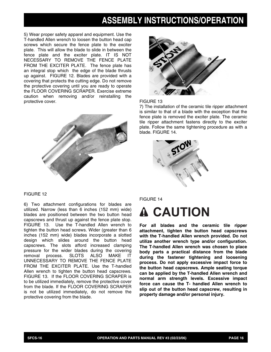 Caution, Assembly instructions/operation | Multiquip SFCS16 User Manual | Page 16 / 52