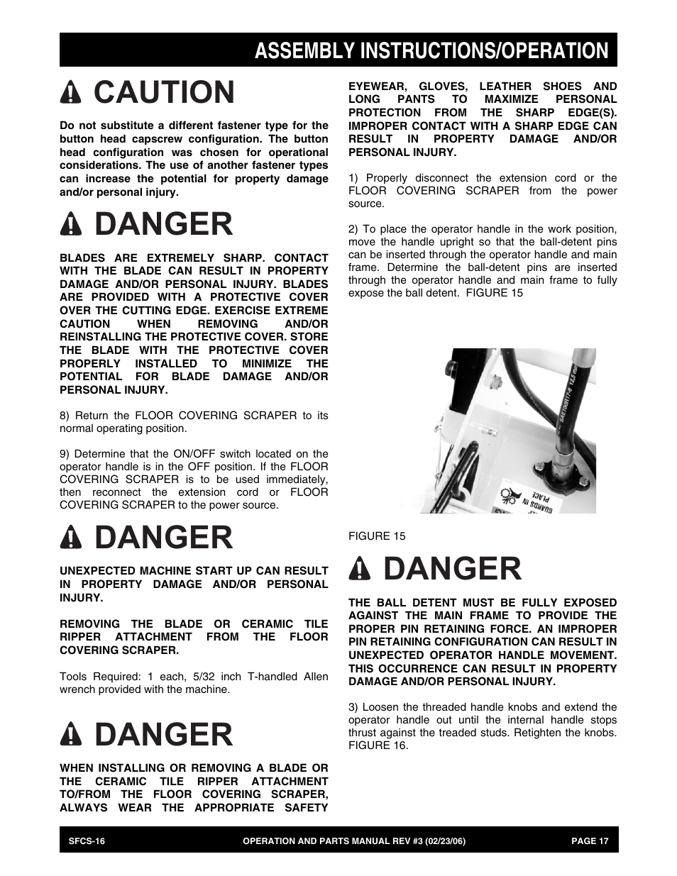 Danger, Caution, Assembly instructions/operation | Multiquip SFCS16 User Manual | Page 17 / 52